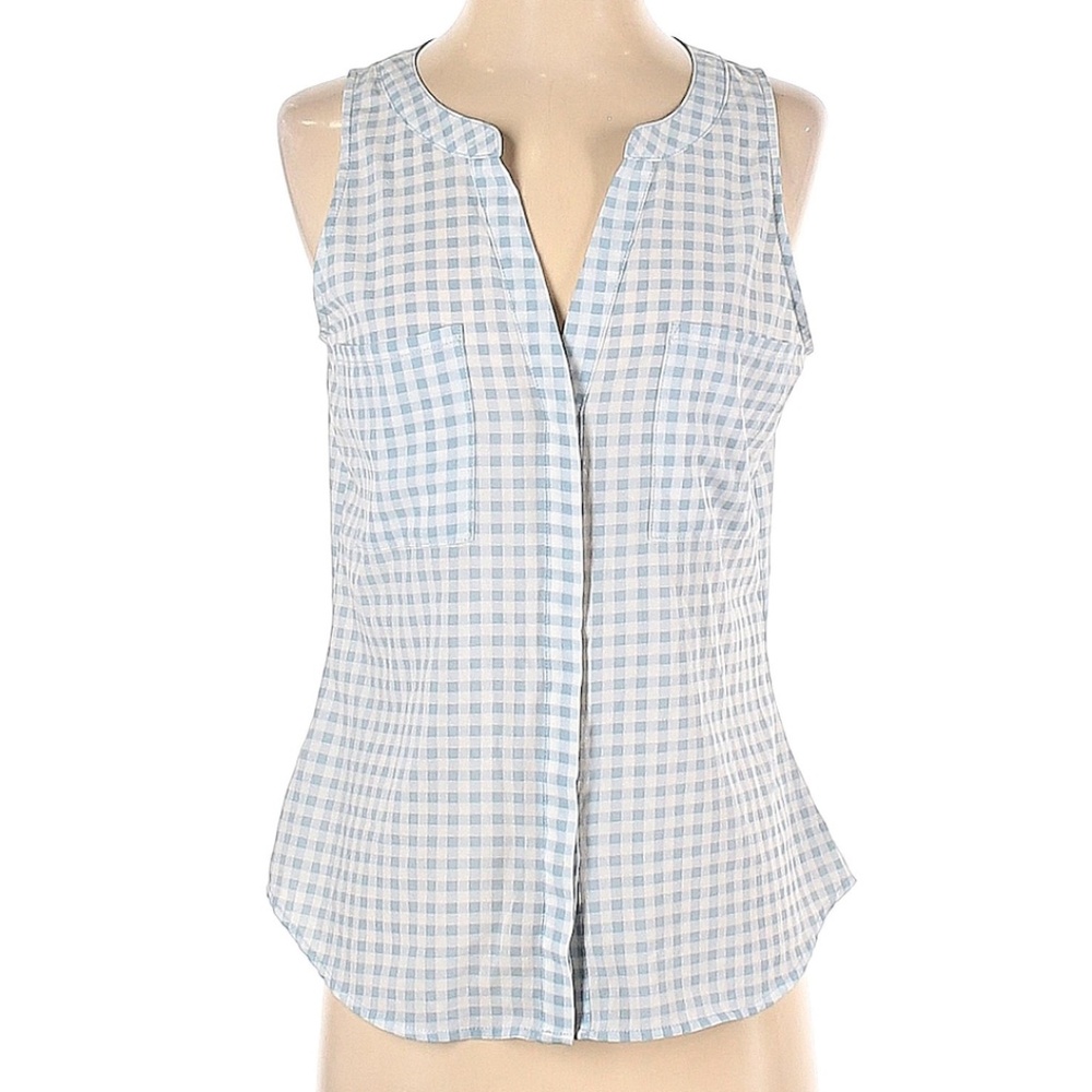 Sanctuary Women's V Neck blouse, blue checkered